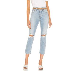 AGOLDE Riley High Rise Straight Crop Distressed Jeans - Light Blue - Size 26